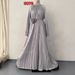 Women’s Clothing spring new printed folded slanted shoulders to show temperament floor length long skirt dress_ecoleips.com