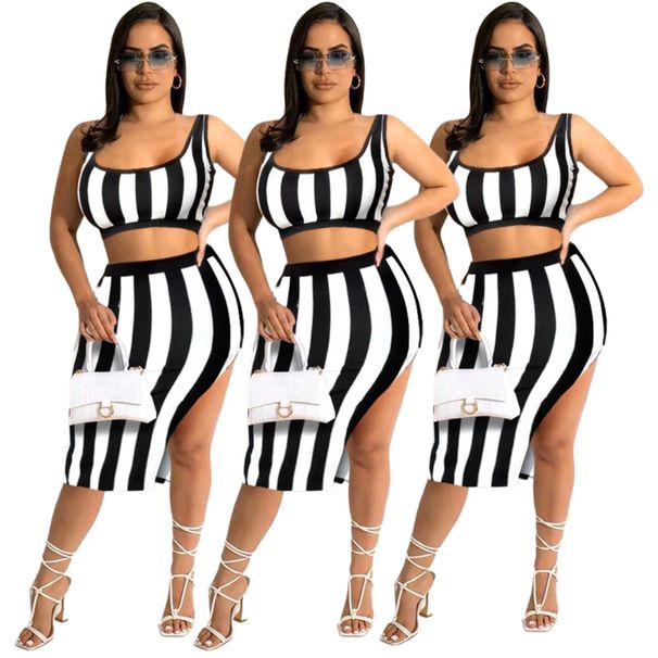 FM6253 2025 Women's Fashion Striped Sexy Hip-Exposing Two-Piece Dress Nightclub_ecoleips.com