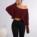 Women's Clothing Loose Collar Bottom Fashion Navel Exposed T Shirt Long Sleeve Top_ecoleips.com