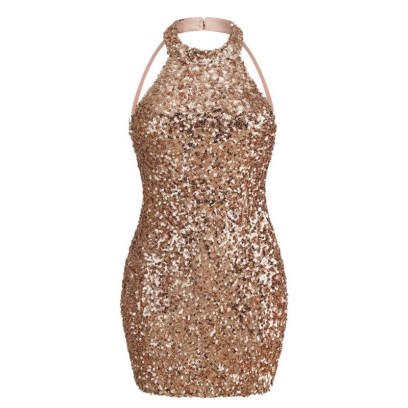 Women's Clothing Sexy Backless Halter Neck Sequined Mini Skirt Tight Celebrity Party Dress Female_ecoleips.com
