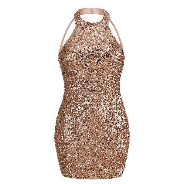 Women's Clothing Sexy Backless Halter Neck Sequined Mini Skirt Tight Celebrity Party Dress Female_ecoleips.com