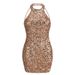 Women's Clothing Sexy Backless Halter Neck Sequined Mini Skirt Tight Celebrity Party Dress Female_ecoleips.com