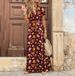 Women's Bohemian Floral V-Neck Maxi Dress With Faux Leather Belt - Chic Ruffle Hem Sundress_ecoleips.com