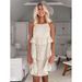 Spring And Summer Vacation Style Khaki Cotton And Linen Cake Dress Design Sense Ruffled Square Neck Dress For Women's We_ecoleips.com