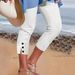 Women's Button-Down Cropped Pants Solid Color Casual Fashion High Waist Slim Fit Summer Bottoms European American Style_ecoleips.com