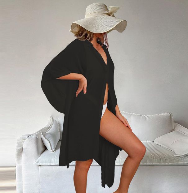 Women's Bamboo Cotton Beach Cover-Up Cardigan - Loose Fit Sun Protection Blouse For Swimsuits & Bikinis, Vacation Wear _ecoleips.com