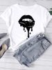 European And American Cross-border Foreign Trade Women's Clothing, Colorful Sexy Lips Print Round-neck Short-sleeve_ecoleips.com
