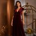 Elegant Burgundy Evening Dress – Sleeveless V-Neck Slit Maxi Dress With Embroidered Hem & Stretch Fabric (Sizes S-L, High Waist, Flattering Fit )_ecoleips.com