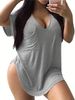 Spring And Summer Solid Color Sexy Large Size Solid Color V-neck Short-sleeved T-shirt_ecoleips.com