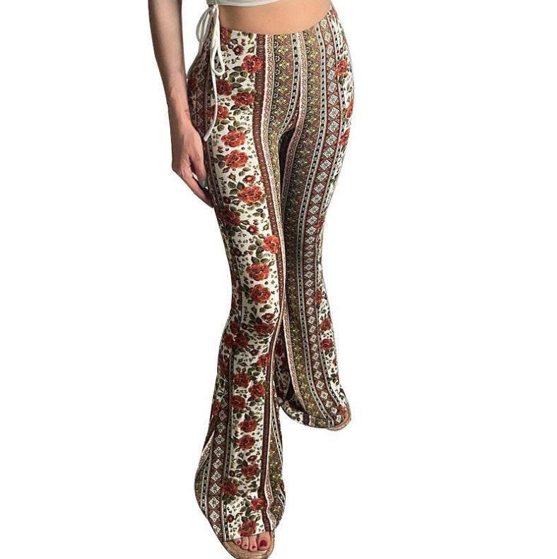 women's clothing summer high elastic slim fit flared printed casual pants for women bohemian style for formal & casual for women_ecoleips.com