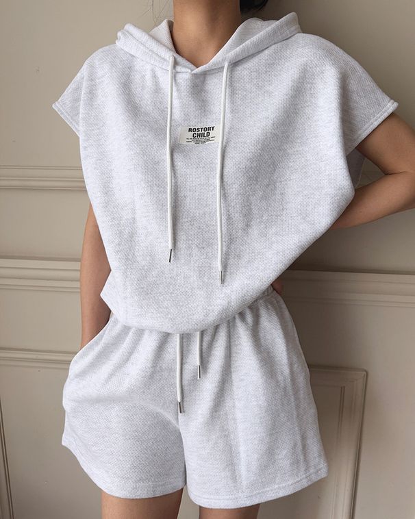 Women's Clothing Simple Temperament Letter Patch Drawstring Hooded Sweatshirt High Waist Casual Shorts Suit_ecoleips.com