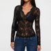 Women's Clothing Lace Blouse - Sexy V-Neck Long Sleeve Top With Floral Lace Trim - Black & White Slim Fit Shirt For Date Night_ecoleips.com