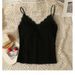 Women Sleeveless Tank Tops Solid Color Korean Version V Neck Slim Fashion Lace Stitching With Chest Pad Camisole_ecoleips.com