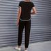 Women's Clothing Color Block Trim Casual Suit Simple Loose Fit Short Sleeve Spring Summer Autumn New_ecoleips.com
