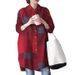 Women's Muslim Collar Button Down Loose Top Shirt Asymmetrical Hem Plaid Shirt_ecoleips.com