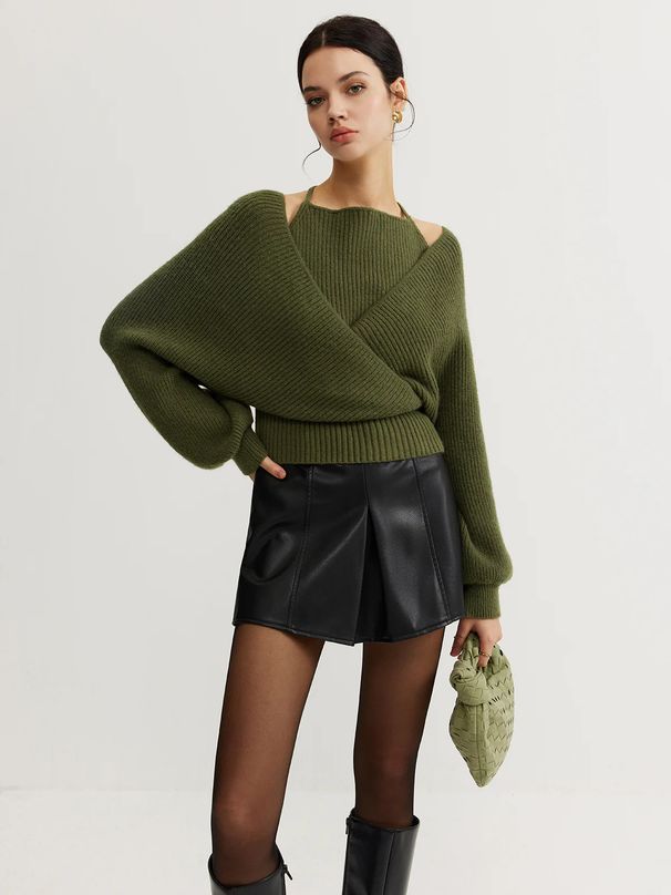 Women's Sexy Short-Sleeved Knit Sweater Two-Piece Set Casual Fashion For Trendy Girls Autumn Winter_ecoleips.com