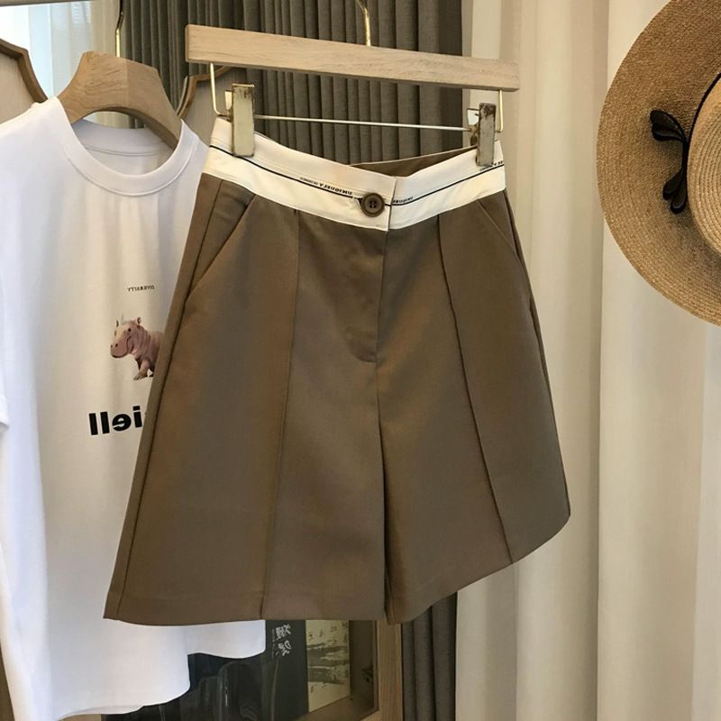 Women's Clothing Women's High-Waisted Color-Block Trousers Loose Fit Slimming Wide-Leg Cropped Mid-Length Summer Suit Shorts_ecoleips.com