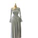 European And American Style Women's Long Dress with Long Sleeves Pleated Asymmetrical Neckline Elegant Sweet Design_ecoleips.com