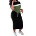 Women's Color Block T-Shirt And Long Skirt Two-Piece Set round Neck Short Sleeve Casual European American Style Clothing_ecoleips.com
