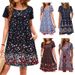 Summer Women's Beach Print Bohemian Style Floral Short Sleeved Dress With Pockets_ecoleips.com