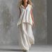 Women's Linen-Look Two-Piece Outfit Sleeveless Top And Wide-Leg Pants Set Breathable Elegant Minimalist Casual Style for Spring Summer_ecoleips.com