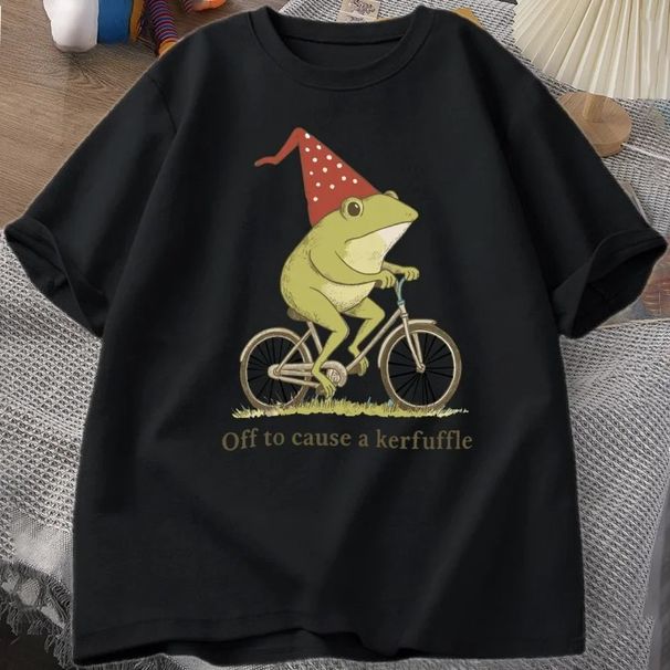 Off To Cause A Kerfuffle Frog T-Shirt Funny Weirdcore Sayings Unique Tshirt Adults Joker Women Graphic Tee Women Summer Tops Y2K_ecoleips.com