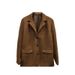 2025 New European And American Style Women's Fashion Retro Brown Loose Pocket Long Sleeve Blazer For Women_ecoleips.com