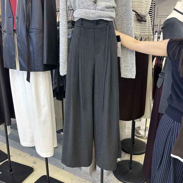 Autumn Office Wide-Leg Pants – High Waist Grey Trousers For Pear Shape (S-XL, Polyester)"_ecoleips.com