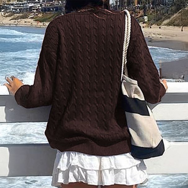 DiYun European American Casual Vacation Versatile Knitted Long-sleeve Top Sweater Women's Clothing 2025 Autumn And_ecoleips.com