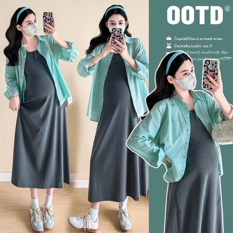 Autumn New Korean Fashion Shirt + Loose Dress Two-Piece Set For Pregnant Women_ecoleips.com