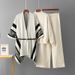 Women's European American Style Knitted Three Piece Set Jacquard Shawl Top Loose Wide Leg Pants Simple Casual Spring Autumn Suit_ecoleips.com