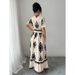Women's Clothing Summer Retro Print Dress V Neck Gathered Waist A Line Long Real Photo In Stock_ecoleips.com