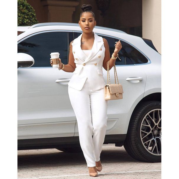 Women's OL Office Two Piece Suit AL032 European American Style Vest Jacket Trousers Commuting Summer Clothing Set_ecoleips.com