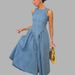 Voya Women's 2026 Spring New Fashionable Commuter Solid Color Round Neck Waist Waist Bareback Dress Cowboy Color_ecoleips.com