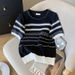 Women's Clothing Summer Women's Color Block Striped T-Shirt Round Neck Short Sleeve Ice Silk Knitwear Design_ecoleips.com
