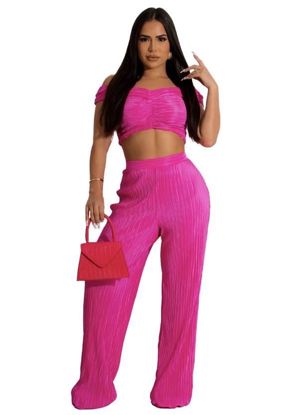 Women's Clothing Hot Sale Spring Fashion Leisure One Shoulder Wrap Chest Wide Leg Two Piece Set_ecoleips.com