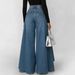 High Waisted Wide Leg Jeans Loose Fit Solid Color Whiskers Washed Three Dimensional Pleats Women's Bottoms_ecoleips.com