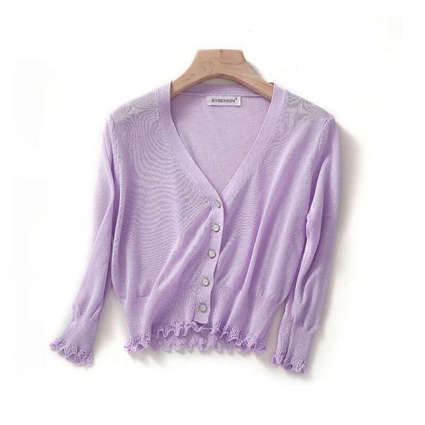 Yangmei Store 2025 New Cardigan Ice Silk Knitted Air Conditioning Women's Summer Short Style Outer Sunscreen Coat Shawl_ecoleips.com