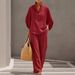 Women's Summer Casual Wide Leg Pants Suit Loose Zipper round Neck Solid Color Clothing Set_ecoleips.com