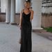 XY24609 Women's Elegant Long Dress Autumn V Neck Backless Satin Suspender Sexy And Stylish_ecoleips.com
