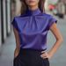 Women's Satin Short Sleeved Top Pleated Design Clothing_ecoleips.com