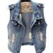 Aria Basics Cross-border European And American Foreign Trade Women's Washed Vintage Plus-size Ripped Denim Vest_ecoleips.com
