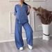 Women's Clothing Summer Fashion Experts V Neck Long Sleeved Trousers Multi Color Cotton And Linen Ladies Suit_ecoleips.com