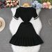 Women's Clothing Ruffle Short Sleeved Knitted Dress For Women Summer New Fashion Button Pocket Slim Fit Skirt_ecoleips.com