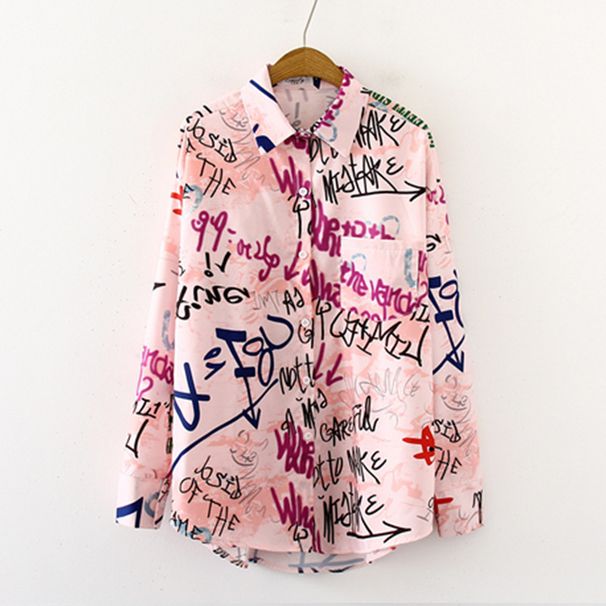 Unisex Harajuku Letter Graffiti Print Long Sleeve Shirt Mid-Length Collared Top For Spring Summer 2020_ecoleips.com