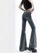 Women’s High-Waisted Flared Jeans – Vintage Washed Denim With Contrast Stitching & Patchwork Design (S-2XL, Retro Blue, Relaxed Fit)_ecoleips.com