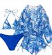 Verve 2025 Long Sleeve Three-Piece Set Mesh Waist Drawstring Printed Two-Piece Bikini Swimsuit For Women_ecoleips.com