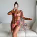 Women's High Waist Bikini Swimwear Set 3-Piece Adjustable Drawstring Floral Print Conservative Swimsuits_ecoleips.com