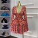 Women's Clothing Spring New Sweet Fresh Print V Neck High Waist Slim Dress Short Skirt_ecoleips.com