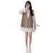 Autumn New Korean Fashion Khaki Vest Two-Piece Maternity Dress_ecoleips.com